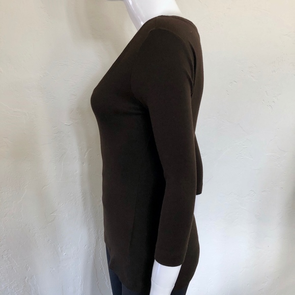 Joan Vass Studio Brown Scoop Neck Tee ¾ Sleeves - Picture 2 of 6
